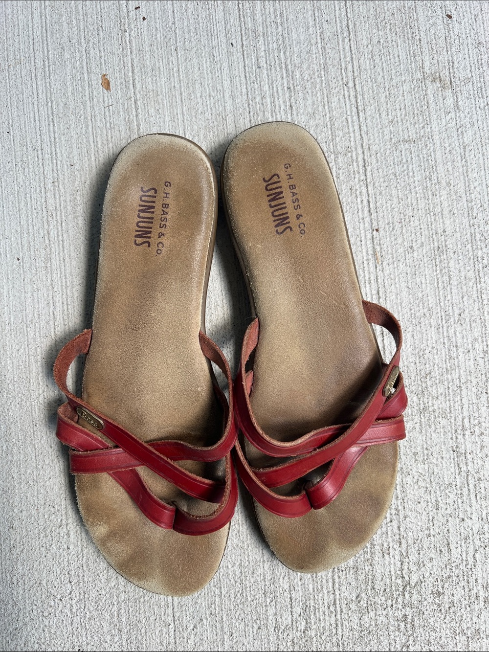 G.H. Bass & Co. Reddish Brown Sharon Leather Strappy Slide Sandals Retro Size 9